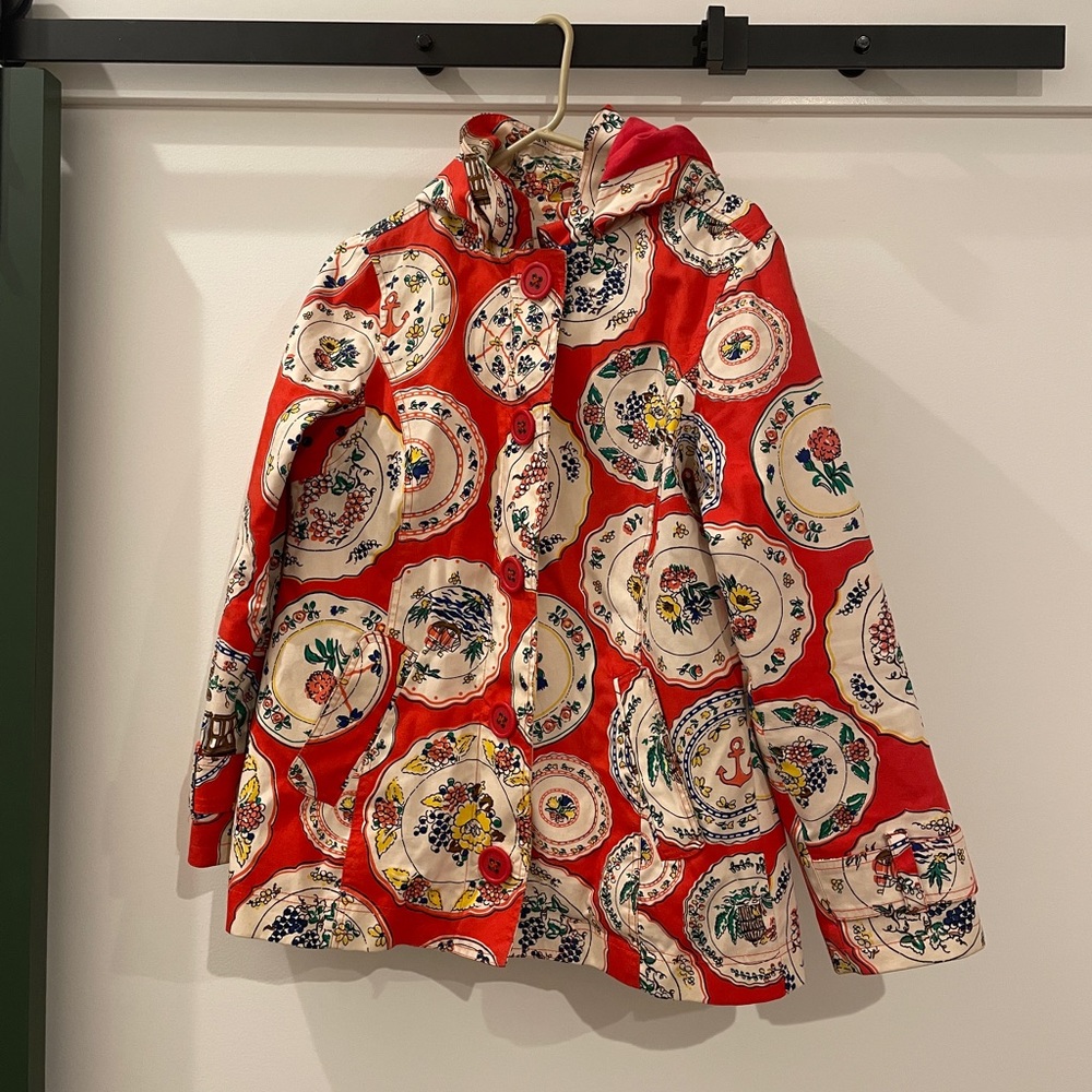 Boden Short Mac Jacket in Red Plate Pattern